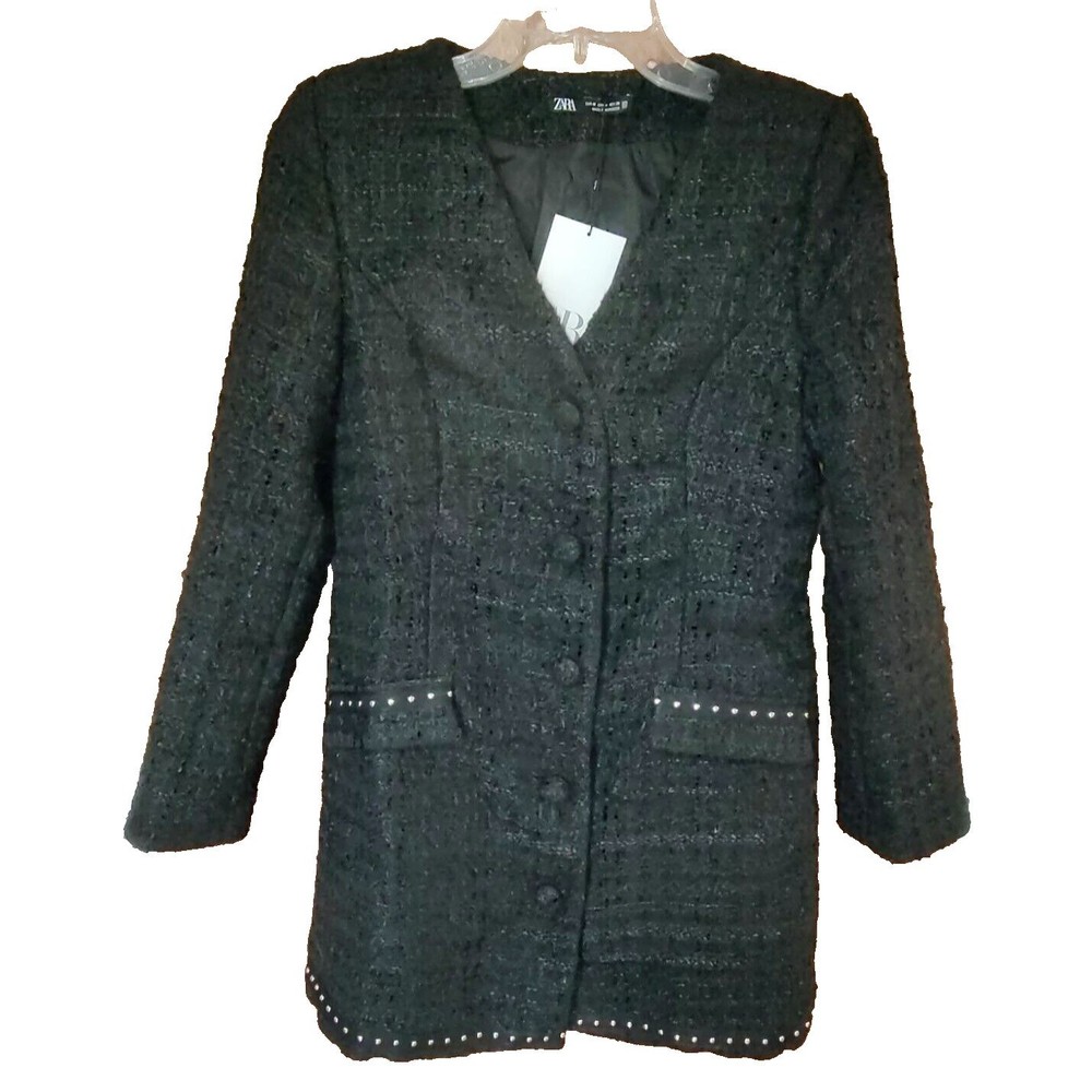 ZARA NWT size M textured black studded blazer dress long sleeves